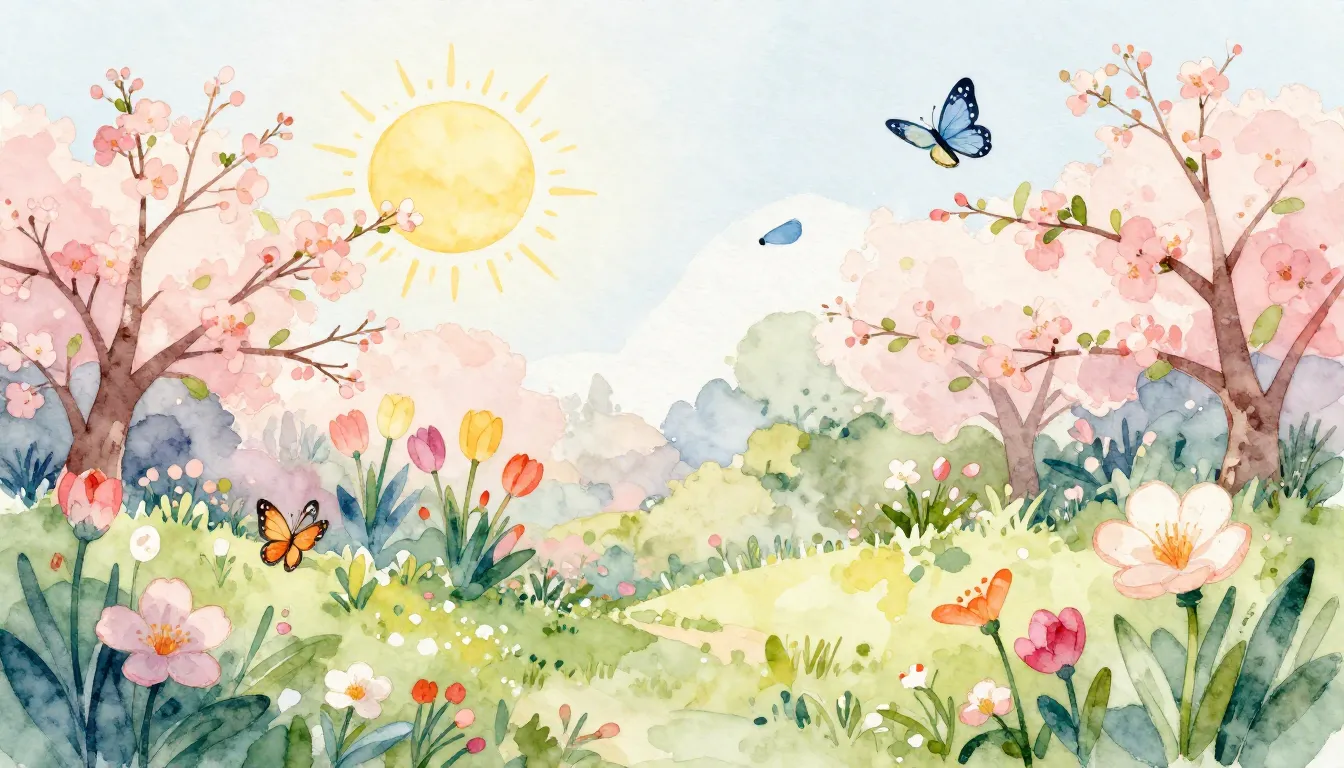 Watercolor style. A stylized illustration of a blooming spri...