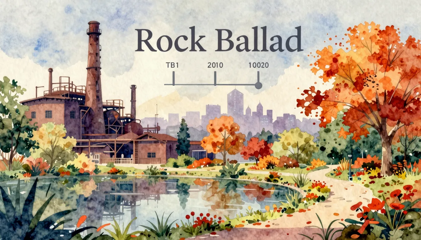 Vibrant watercolor style. Rock ballad album cover. Industria...