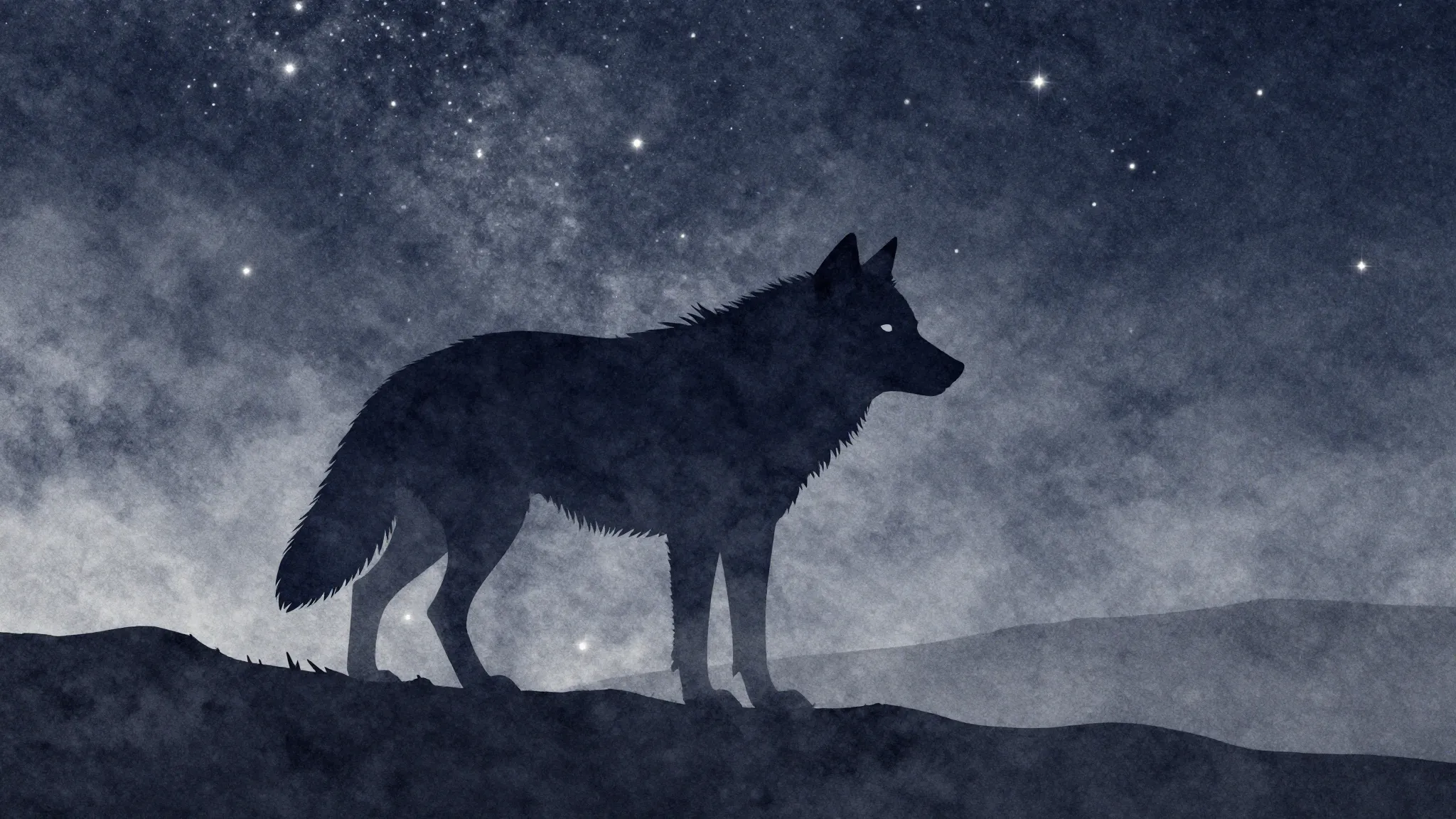 Watercolor style. Silhouette of a majestic wolf standing on ...