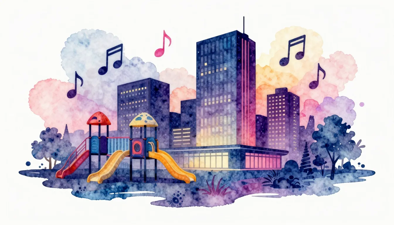 Watercolor style. Silhouette of a modern building with a pla...