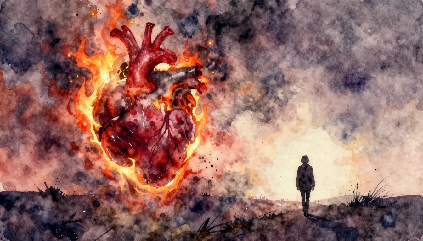 Vibrant watercolor style. Dark, melancholic rock ballad albu...