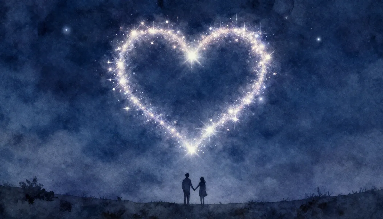 Watercolor style. A glowing heart symbol made of sparkling s...