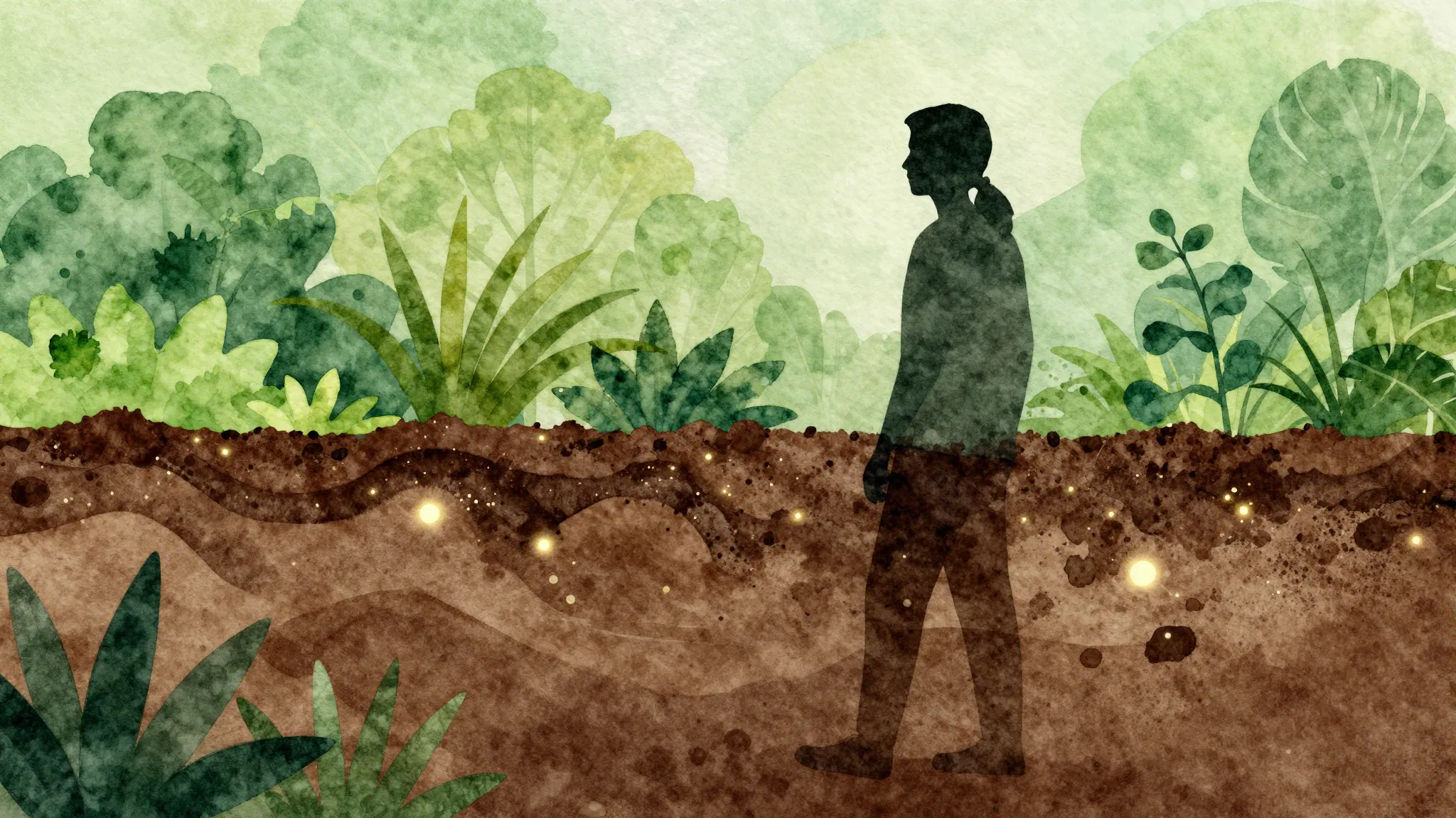 Watercolor style. A stylized silhouette of a person looking ...
