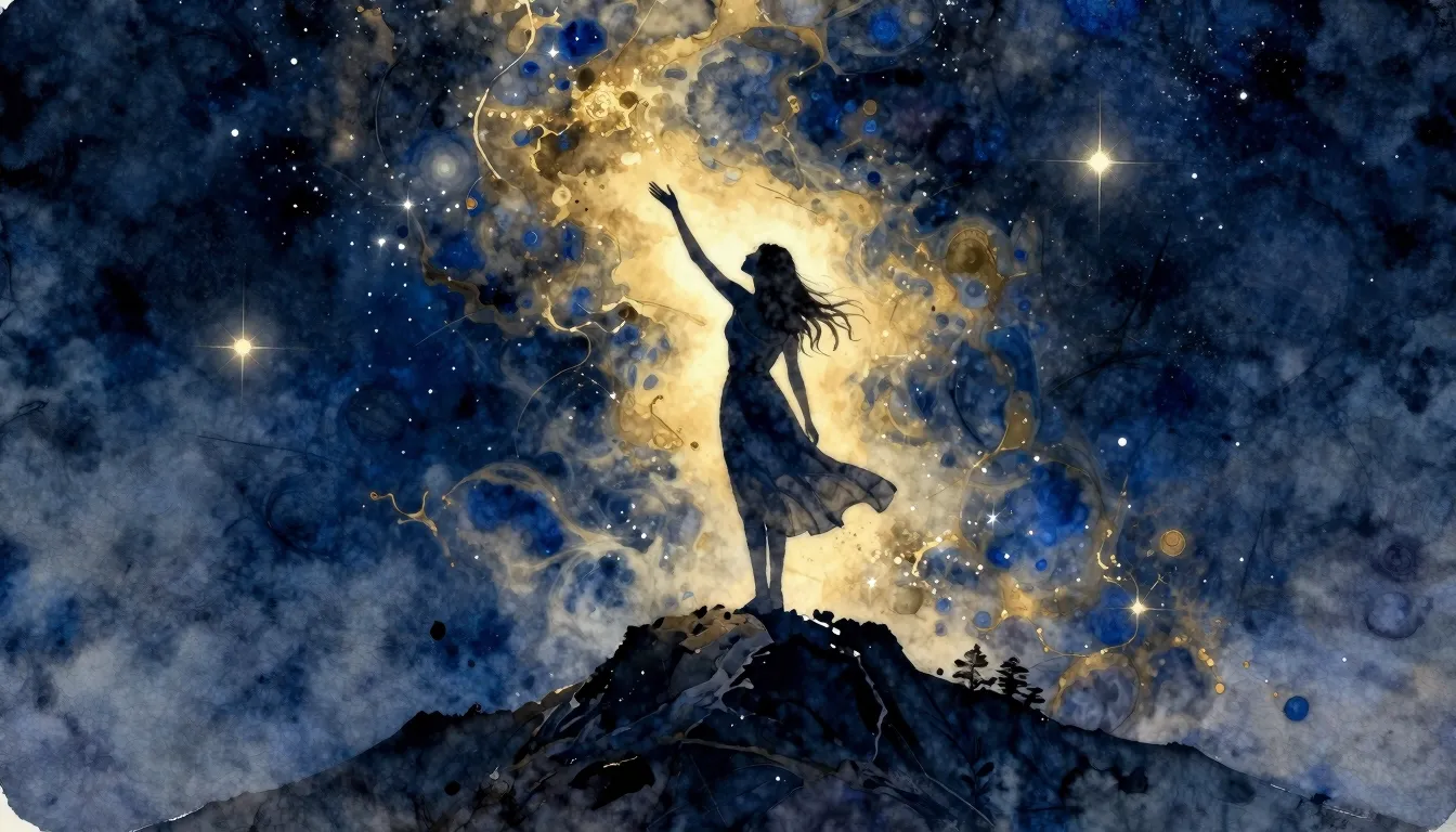 Watercolor style. A majestic silhouette of a woman standing ...