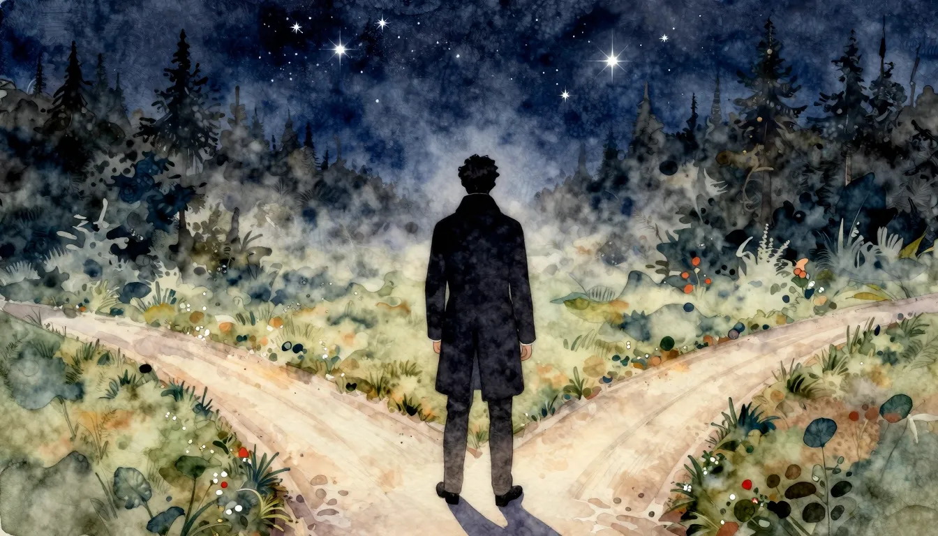 Watercolor style. A silhouette of a man in 19th-century atti...