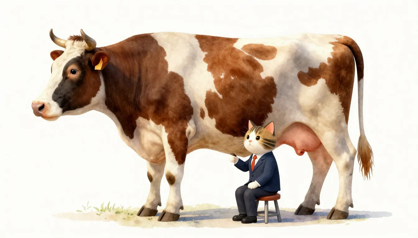 Watercolor style. A professional cat in a small suit sitting...