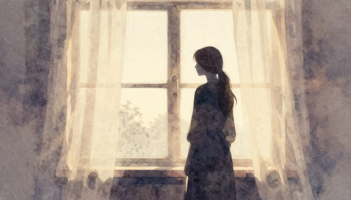 Watercolor style. A soft silhouette of a guardian figure sta...