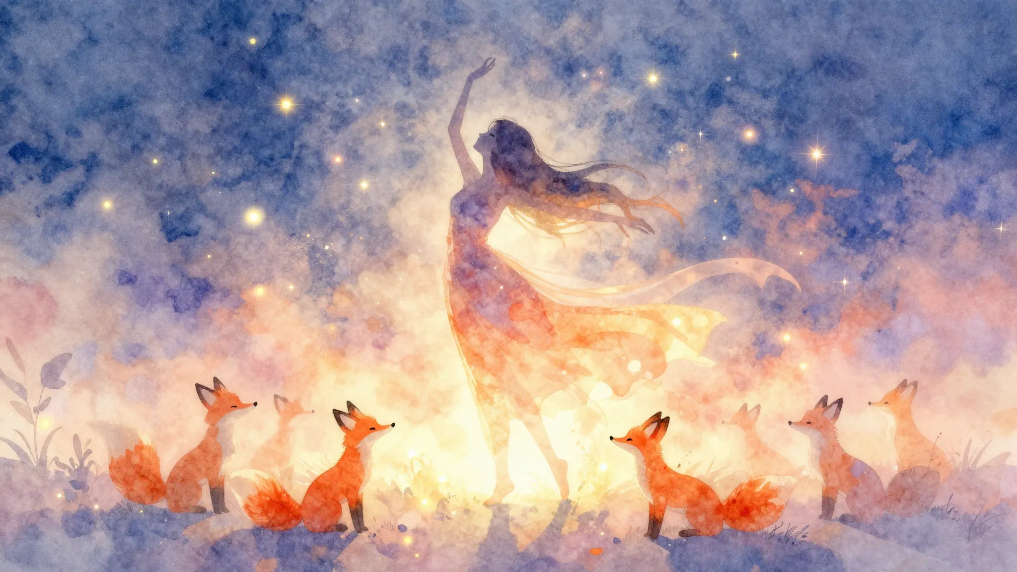 Vibrant watercolor style. A gentle, ethereal ballad album co...