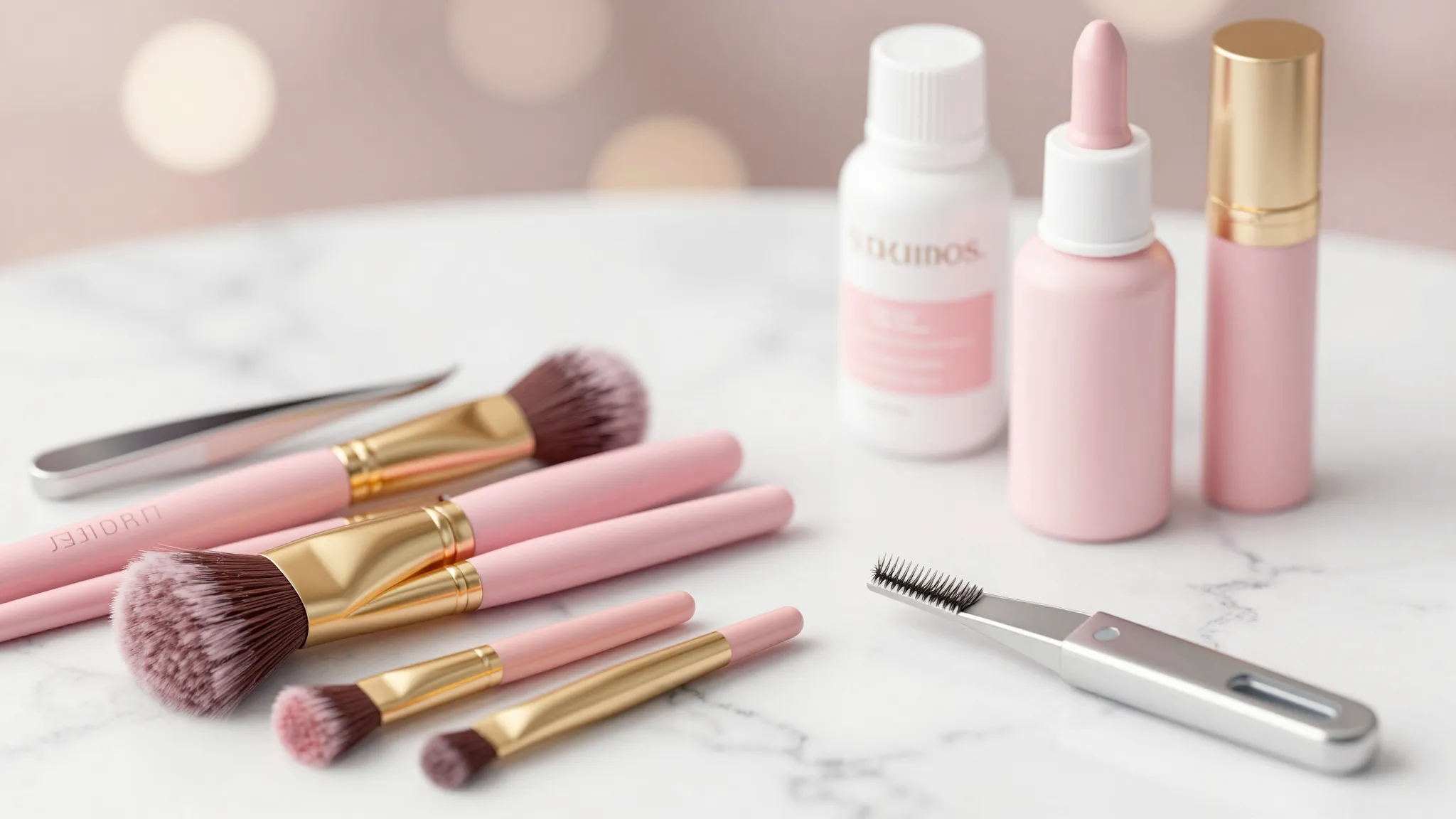 Watercolor style. Close-up of professional beauty tools: mak...