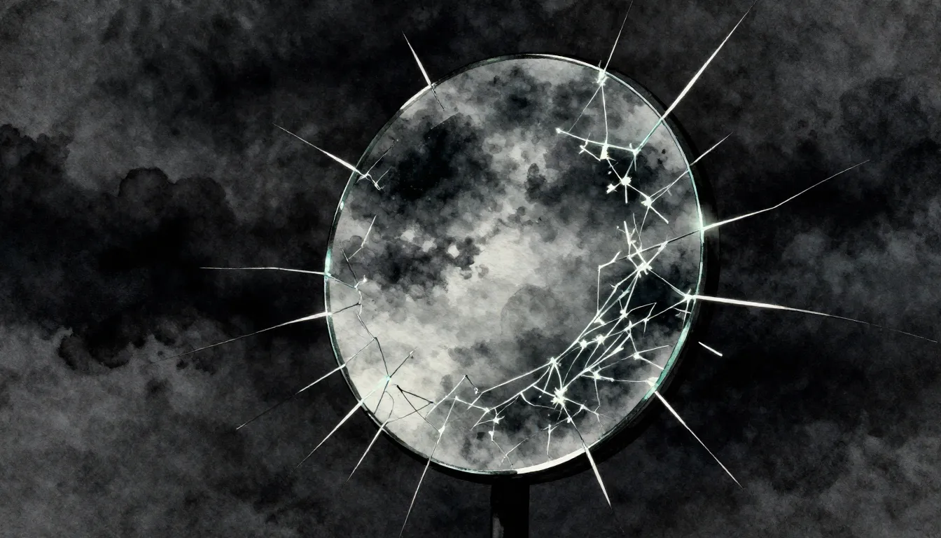 Watercolor style. Silhouette of a broken mirror reflecting a...