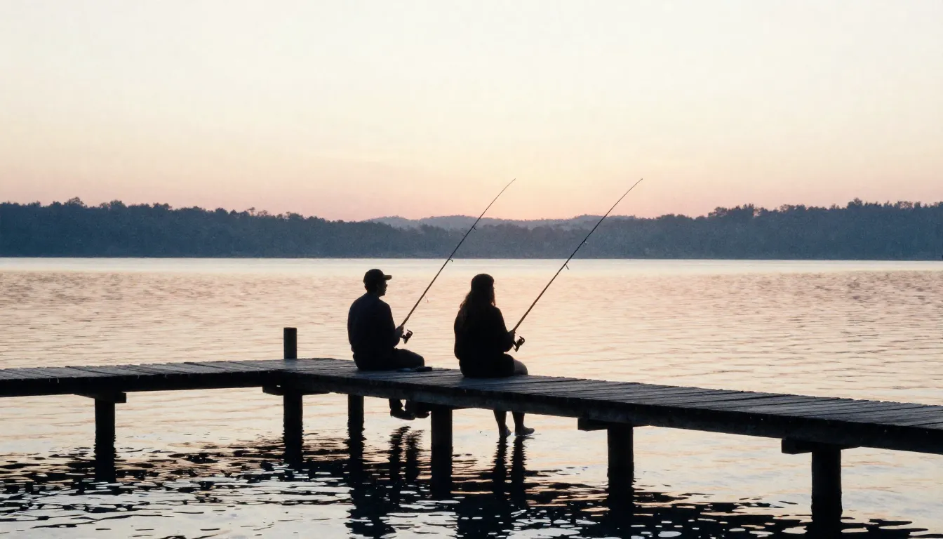Watercolor style. Silhouettes of two people sitting on a woo...