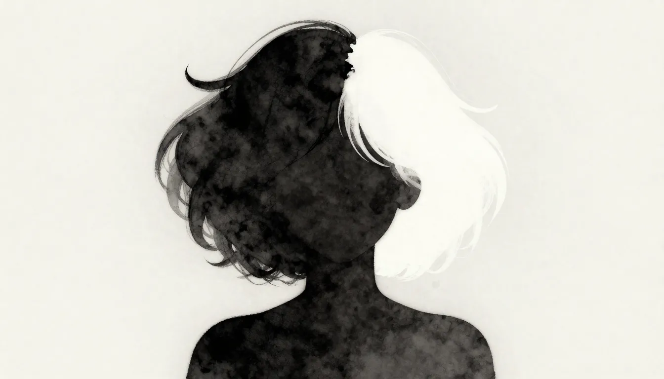 Watercolor style. Silhouette of a person with very large, vo...