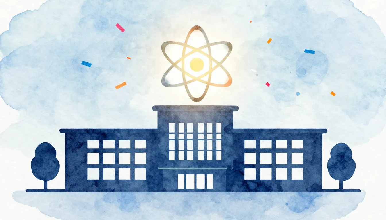 Watercolor style. A stylized silhouette of a modern school b...