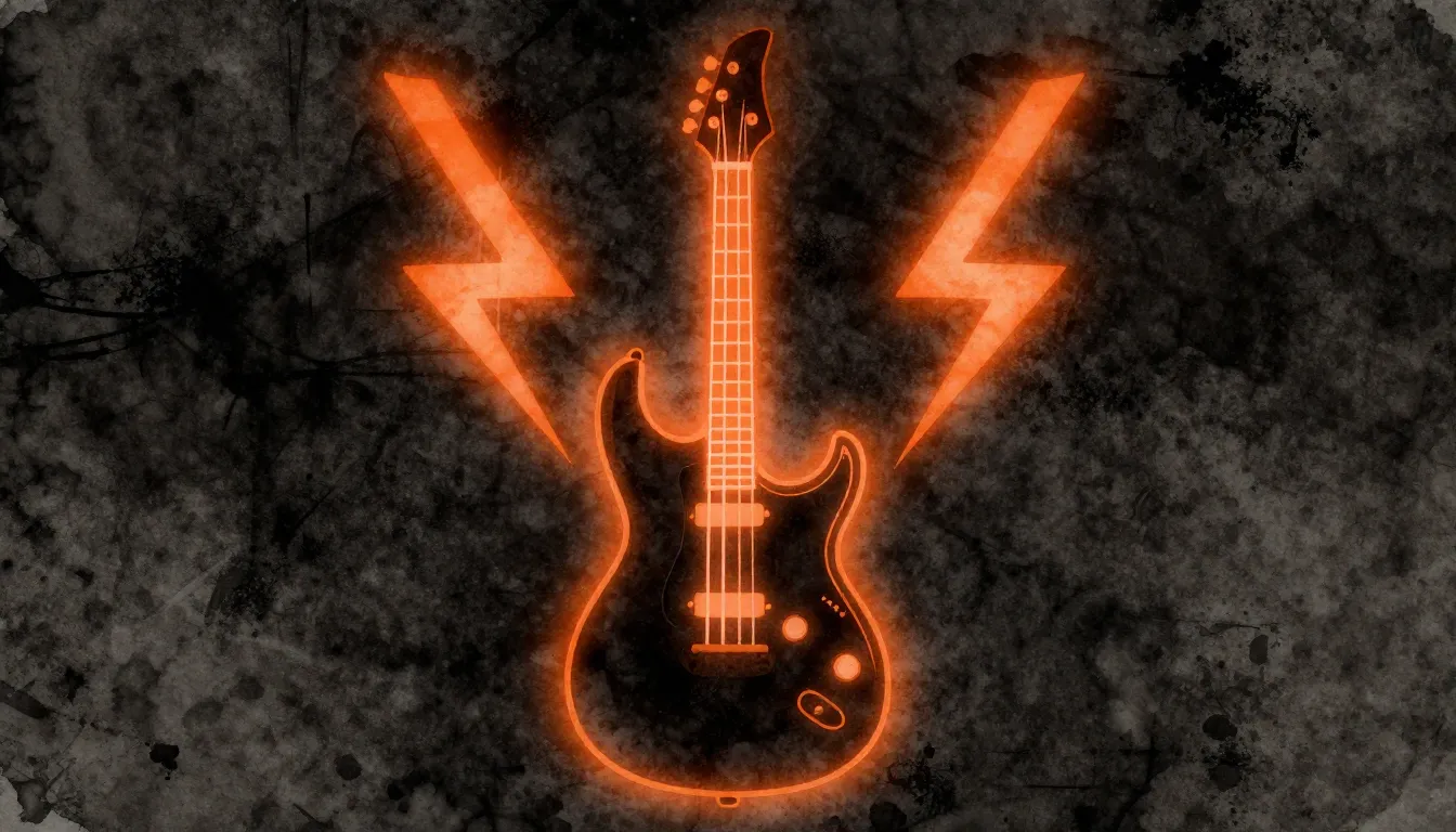 Watercolor style. Stylized electric guitar silhouette with f...