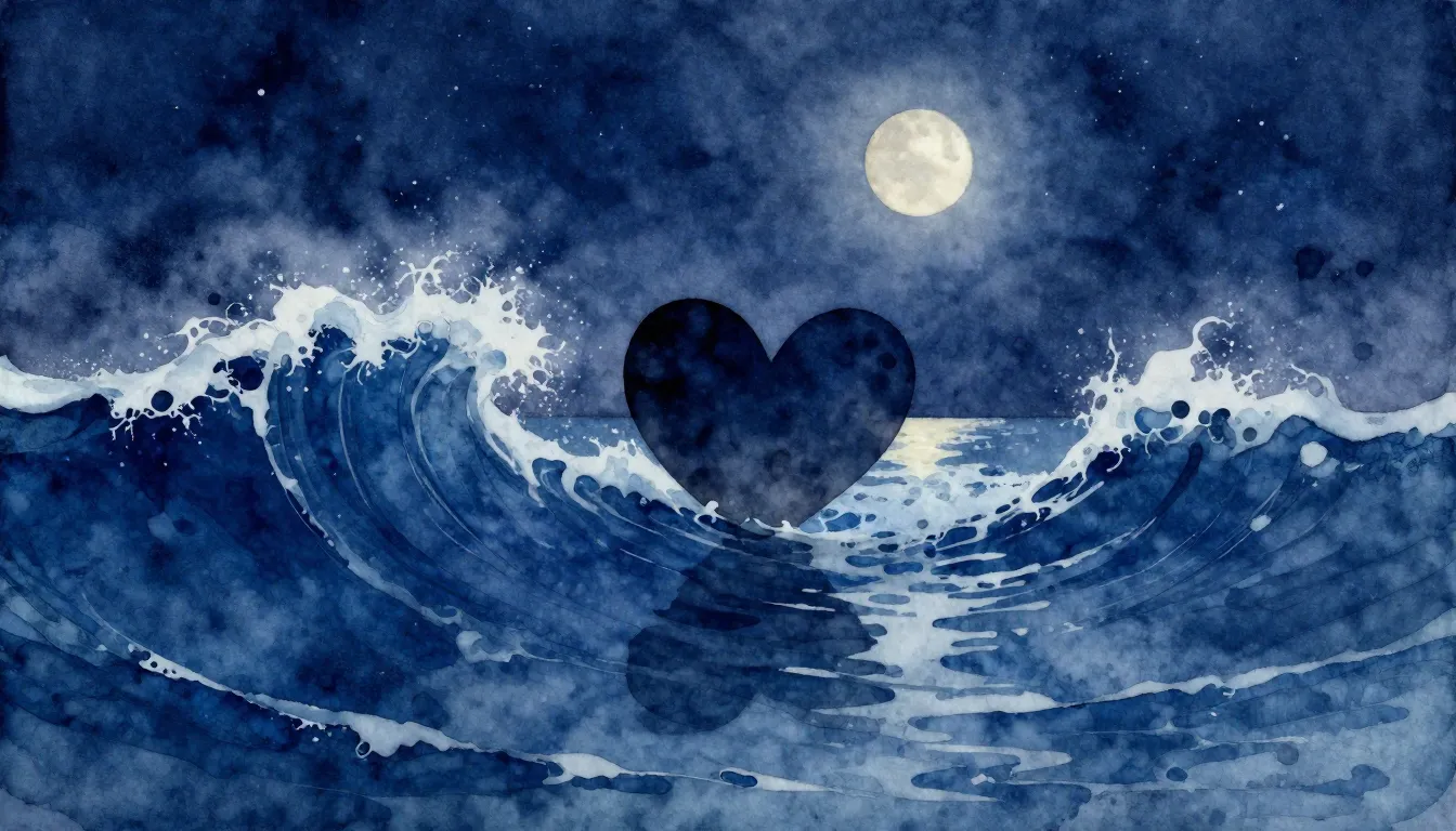 Watercolor style. Close-up of deep blue ocean waves merging ...