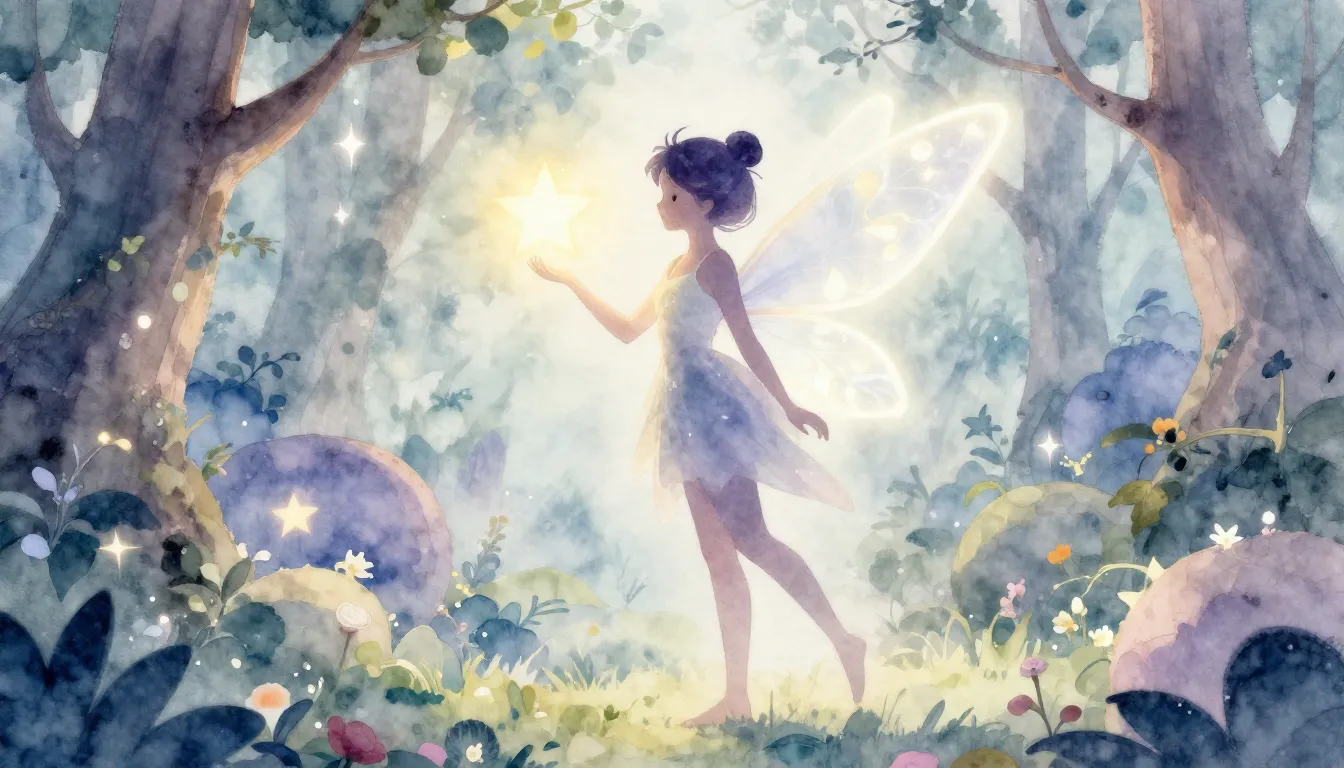 Watercolor style. A beautiful glowing silhouette of a fairy ...