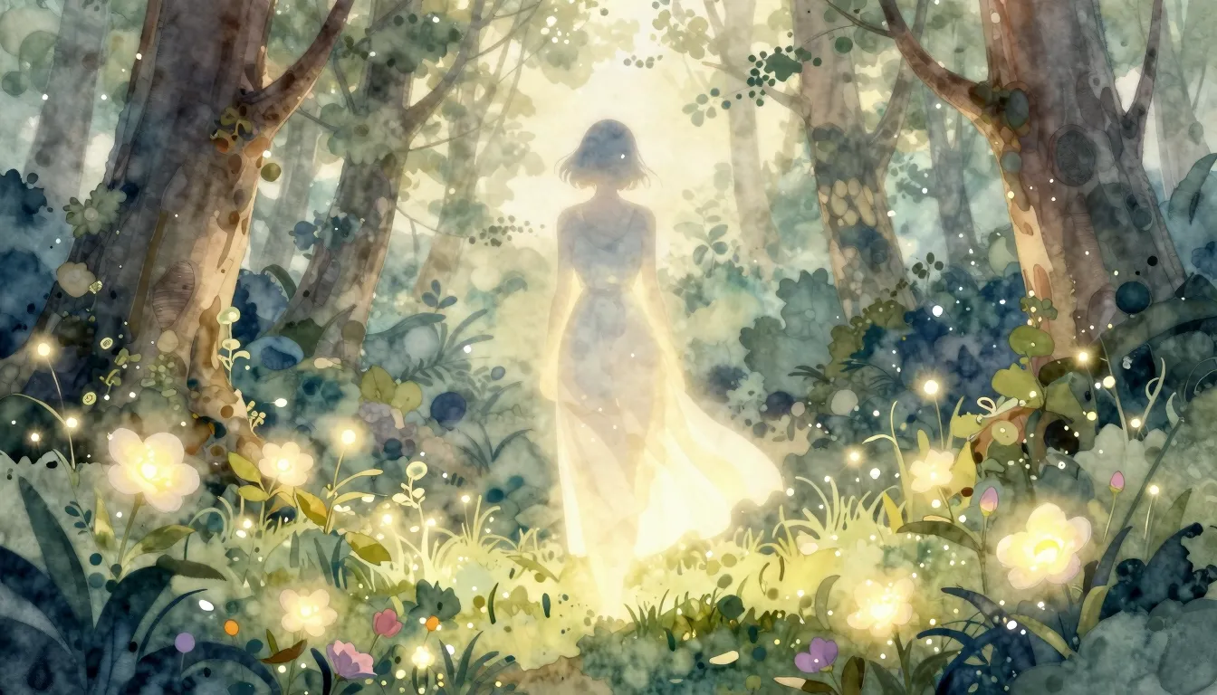 Watercolor style. A beautiful glowing silhouette of a woman ...