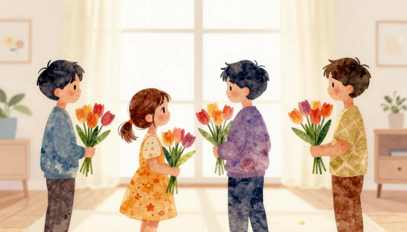 Watercolor style. Silhouettes of children in a bright room, ...