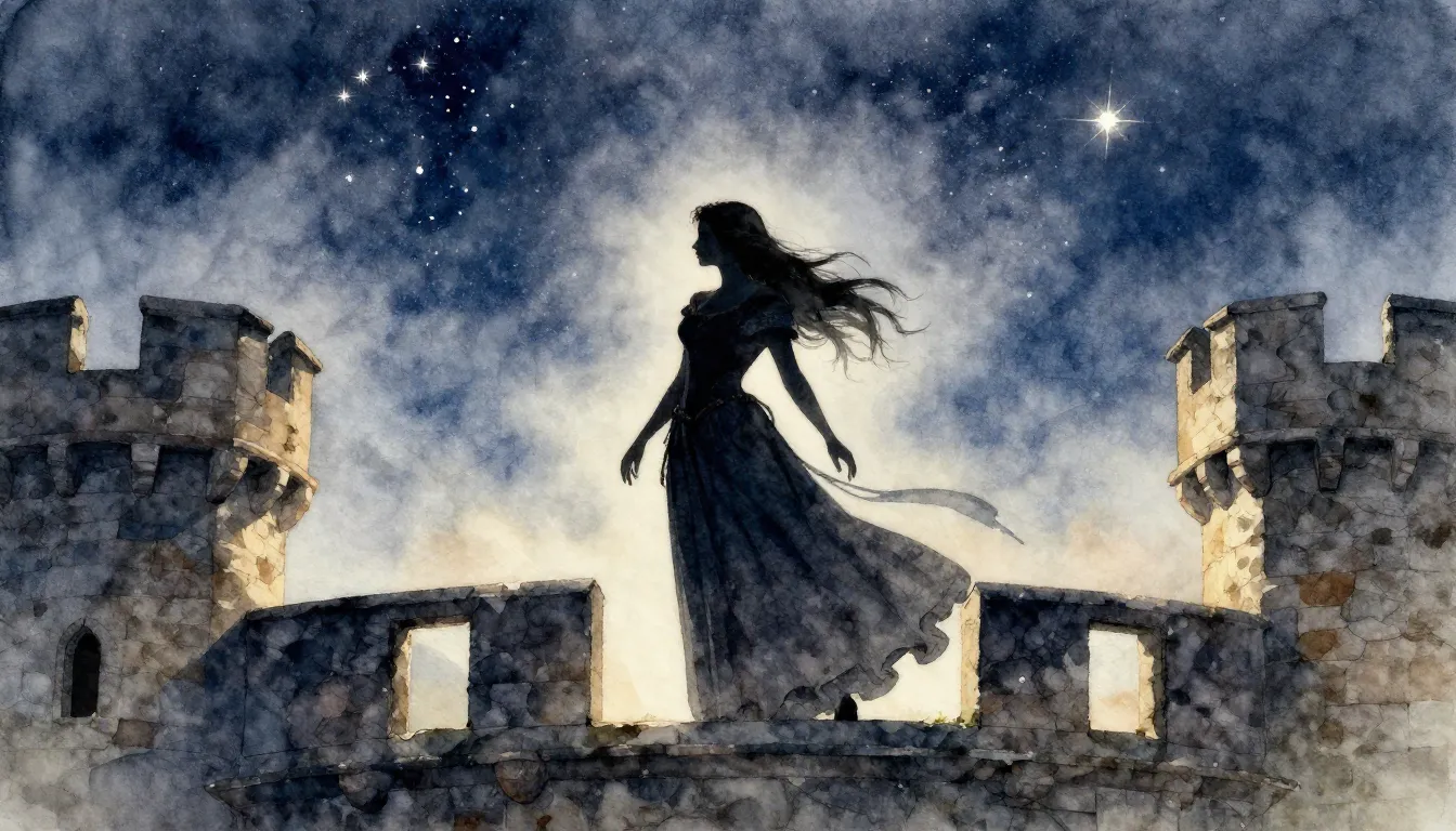 Watercolor style. Silhouette of a graceful woman in a long m...