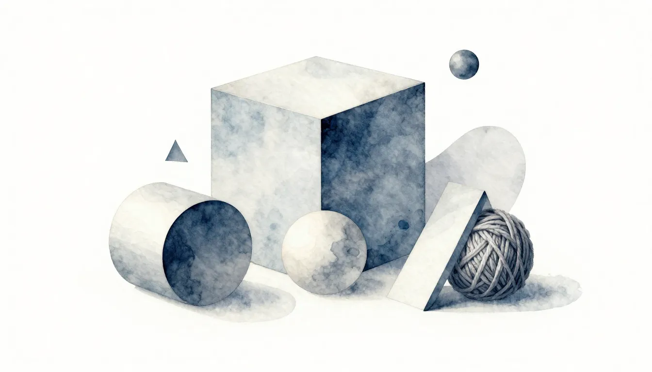 Watercolor style. Abstract composition of 3D geometric shape...