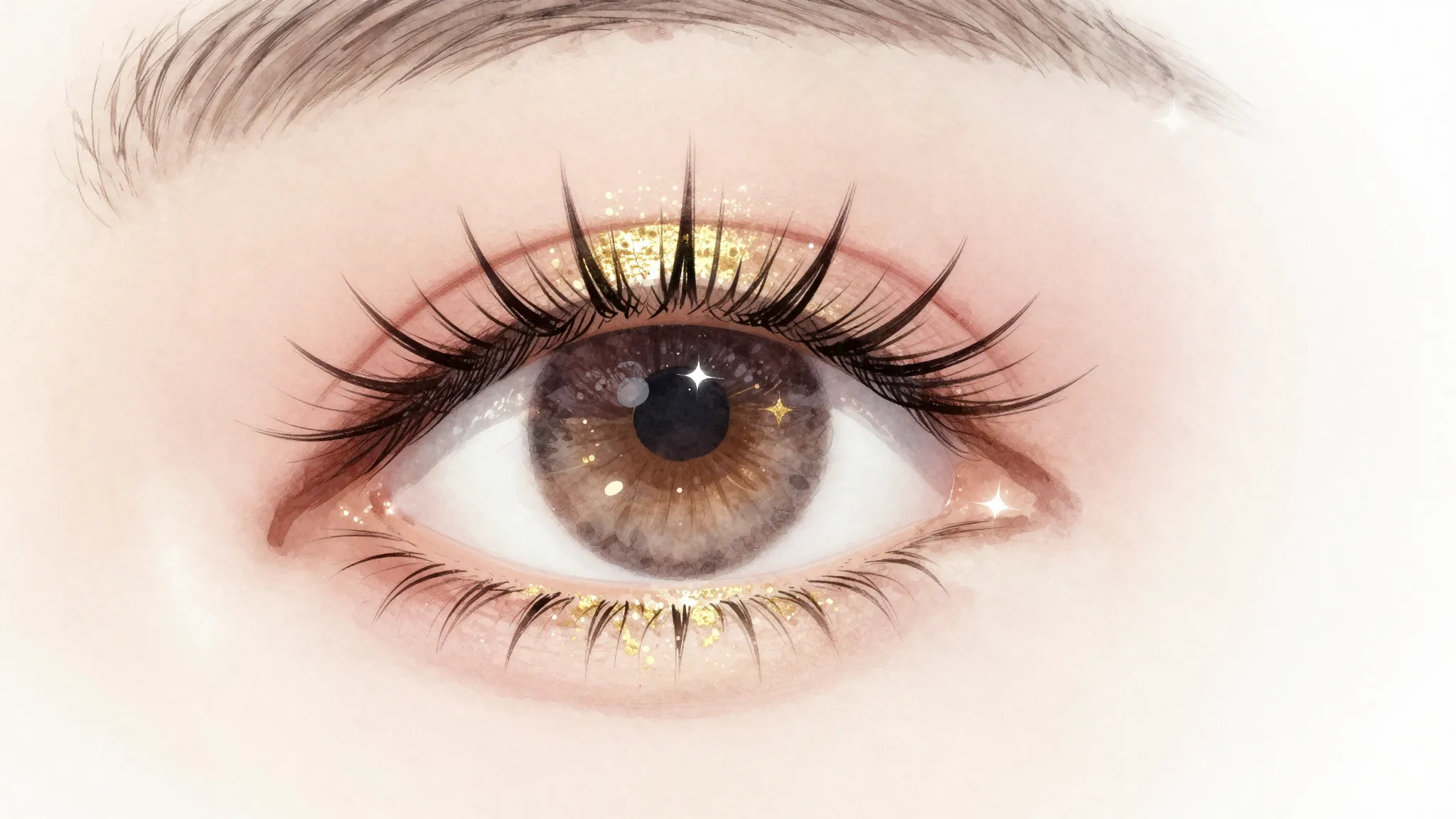 Watercolor style. Close-up silhouette of a woman's eye with ...