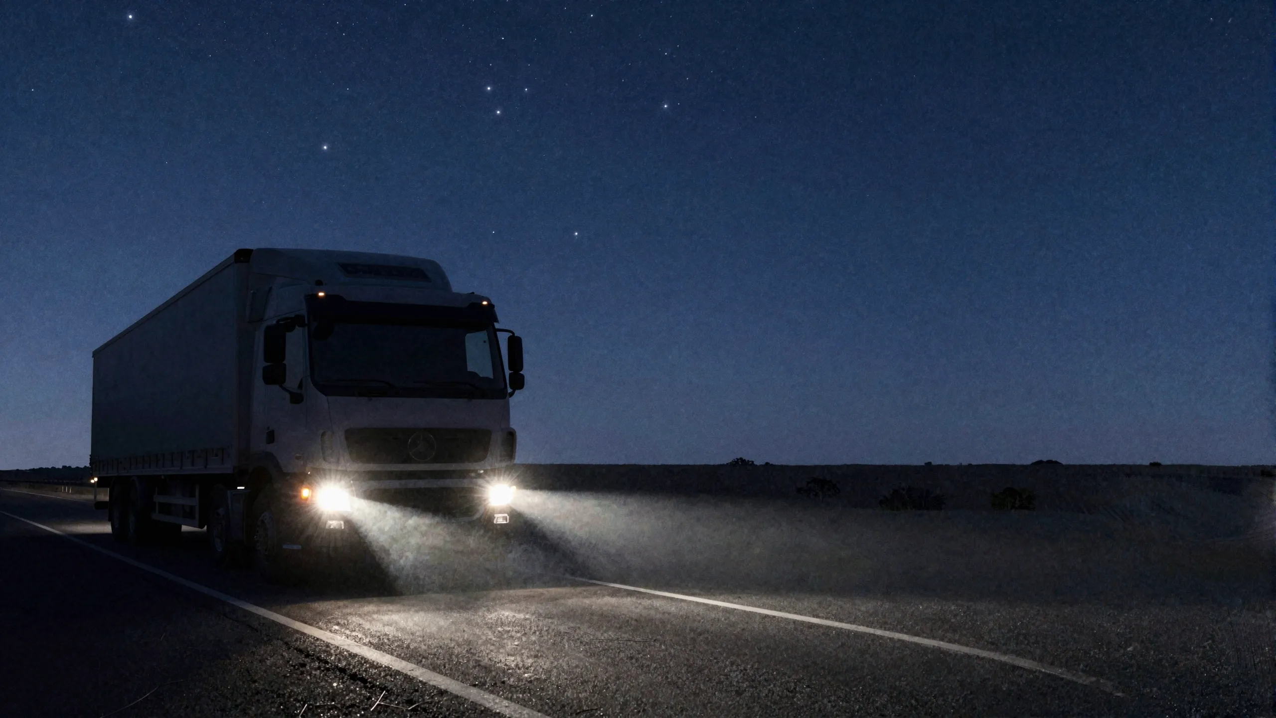 Watercolor style. Silhouette of a big truck driving on a lon...