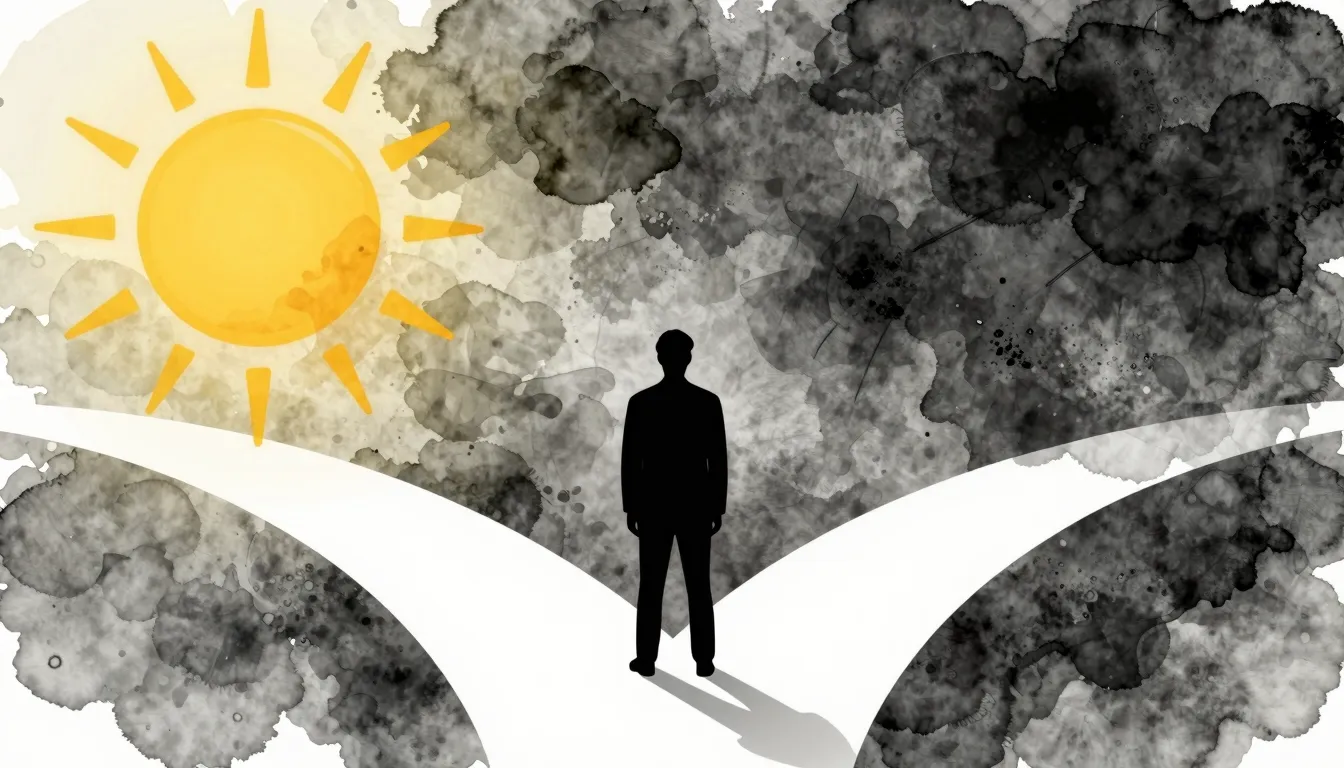 Watercolor style. A silhouette of a person standing at a cro...