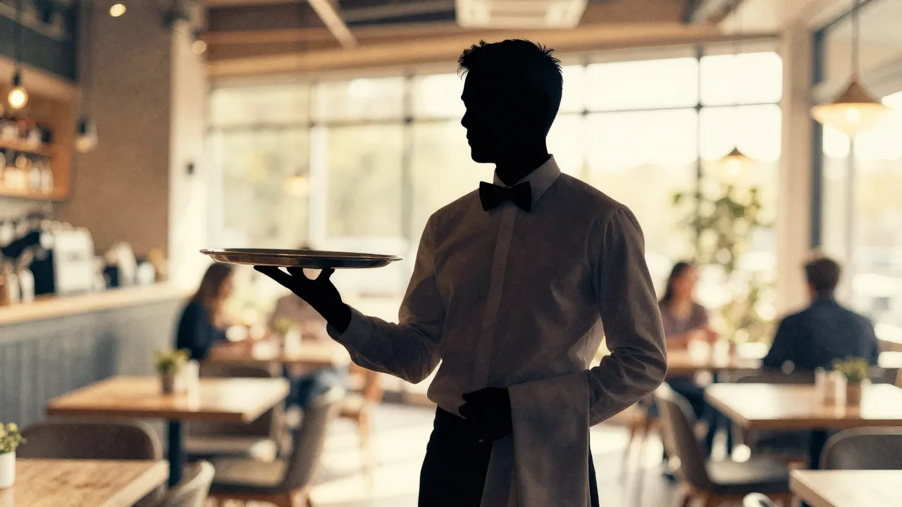 Watercolor style. Silhouette of a professional server in a w...