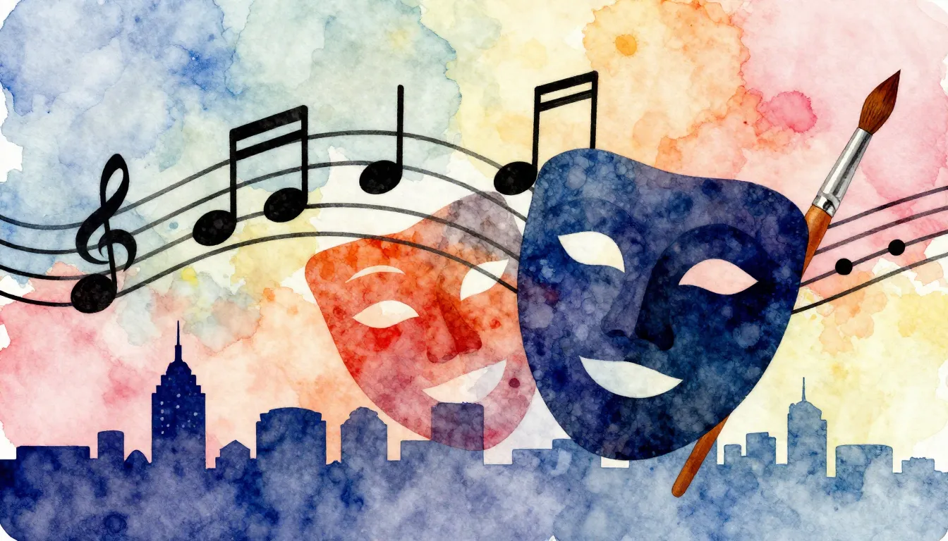 Watercolor style. Abstract artistic composition with musical...