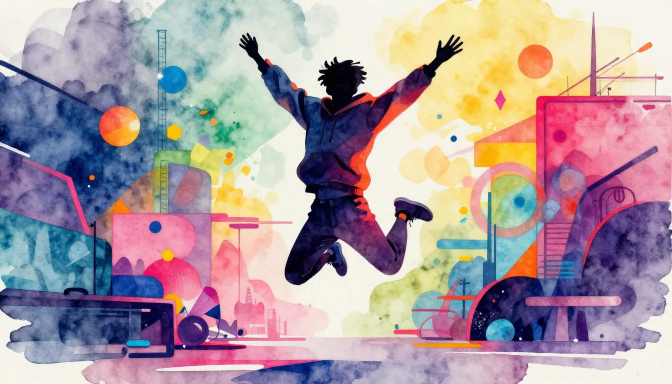 Watercolor style. Abstract silhouette of a teenager in a hoo...