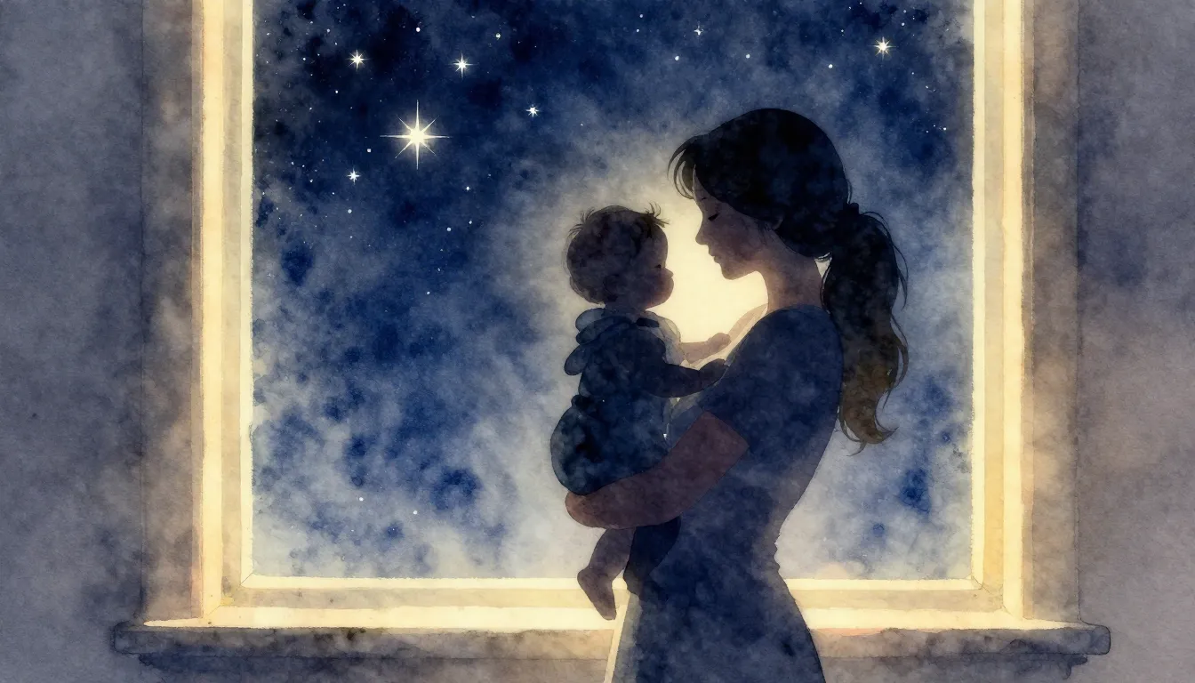 Watercolor style. A silhouette of a mother holding a baby ag...