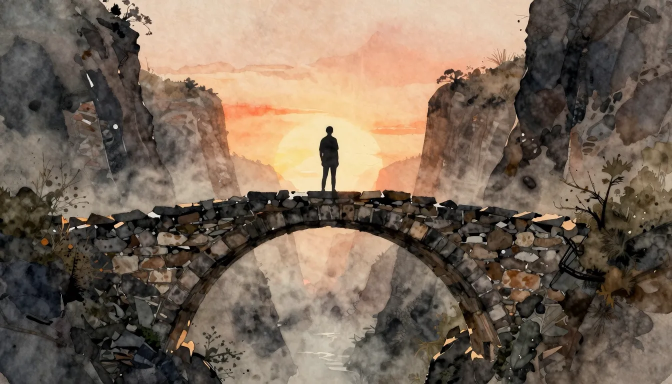 Watercolor style. A silhouette of a person standing on one s...