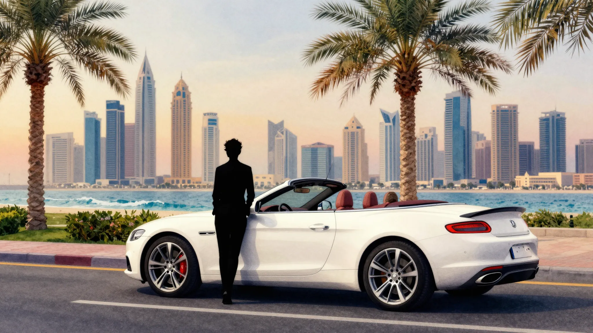 Watercolor style. Silhouette of a person standing next to a ...