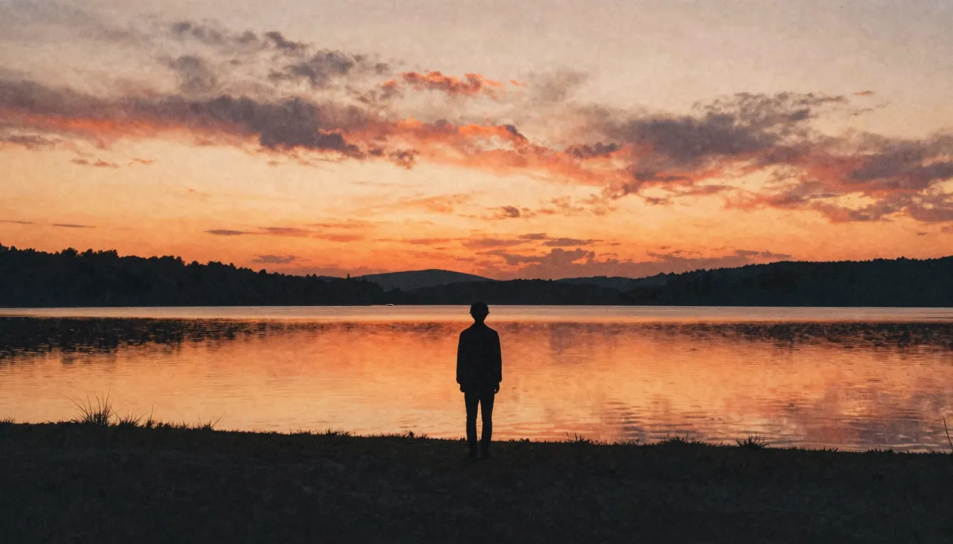 Watercolor style. A beautiful melancholic landscape at sunse...