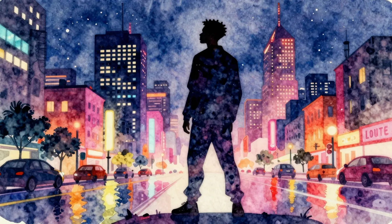 Vibrant watercolor style. Hip-hop album cover. A stylized, v...