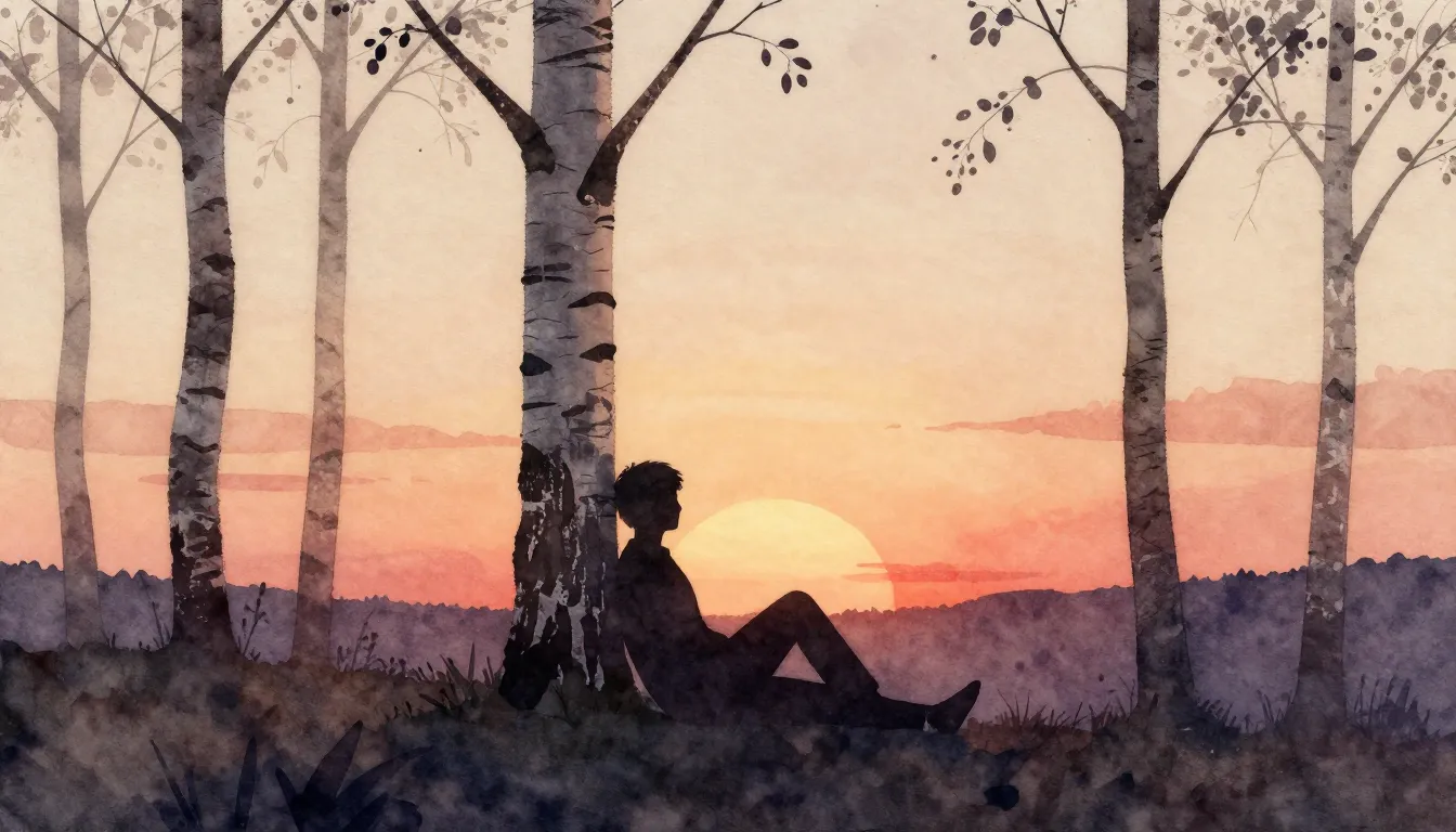 Watercolor style. Silhouette of a figure resting against a b...