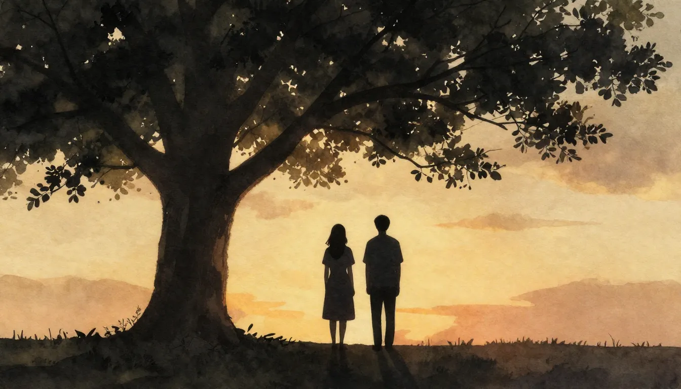 Watercolor style. Minimalist silhouette of two people standi...