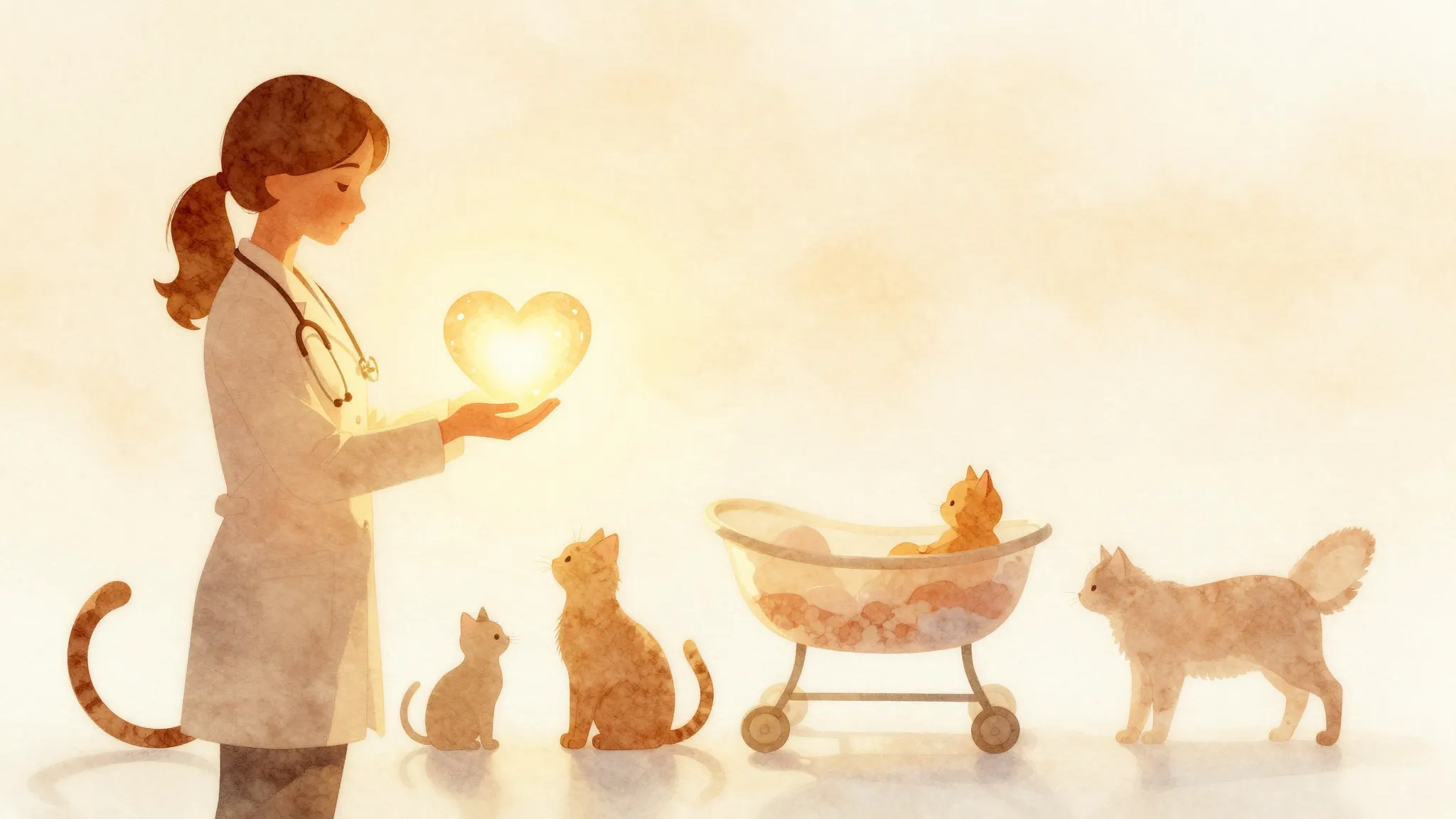 Watercolor style. A warm silhouette of a woman in a medical ...