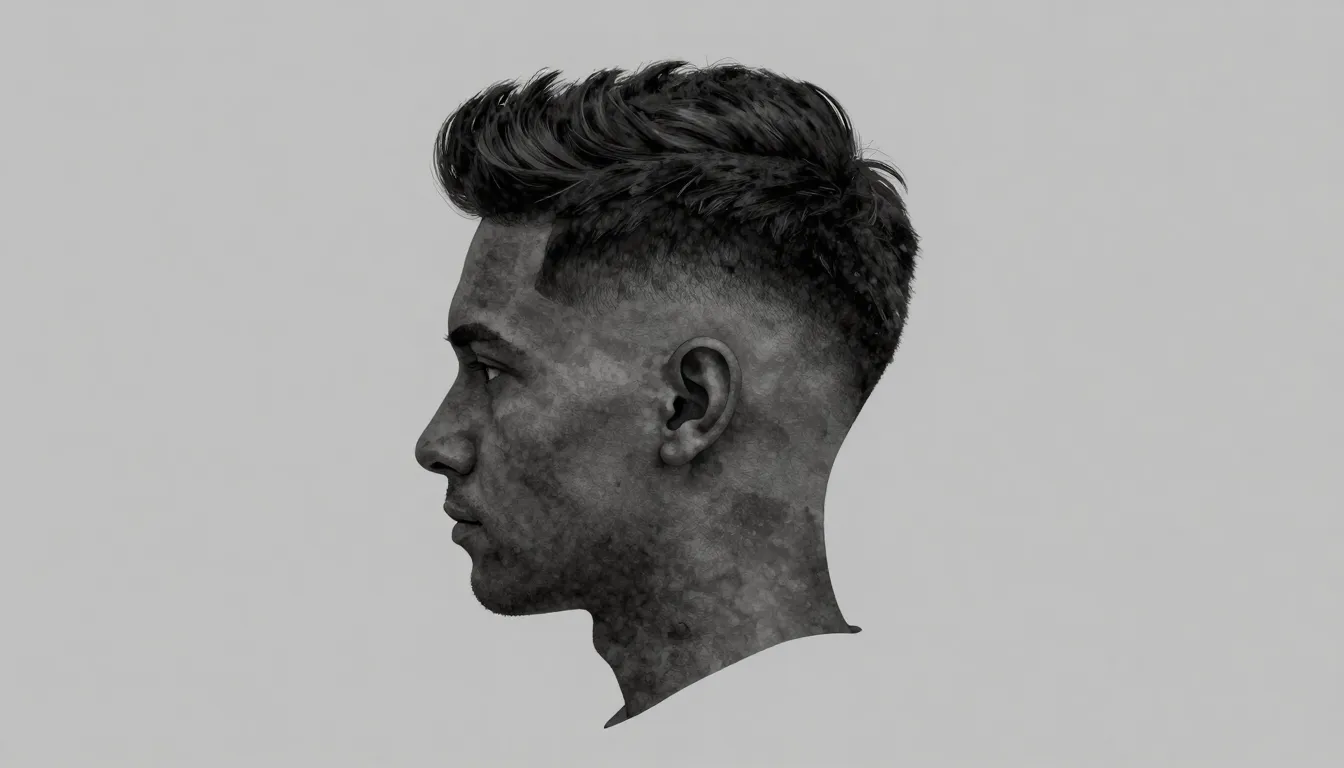 Watercolor style. Silhouette of a man's head showcasing a sh...