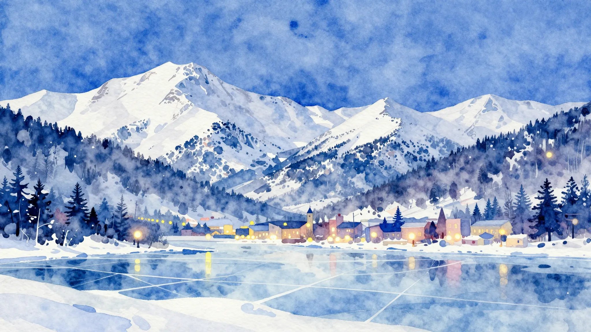 Vibrant watercolor style. Trance music album cover. Snowy Ur...