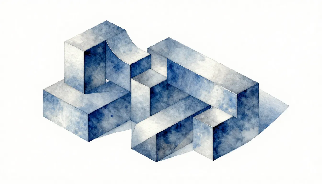 Watercolor style. Abstract geometric 3D composition with met...