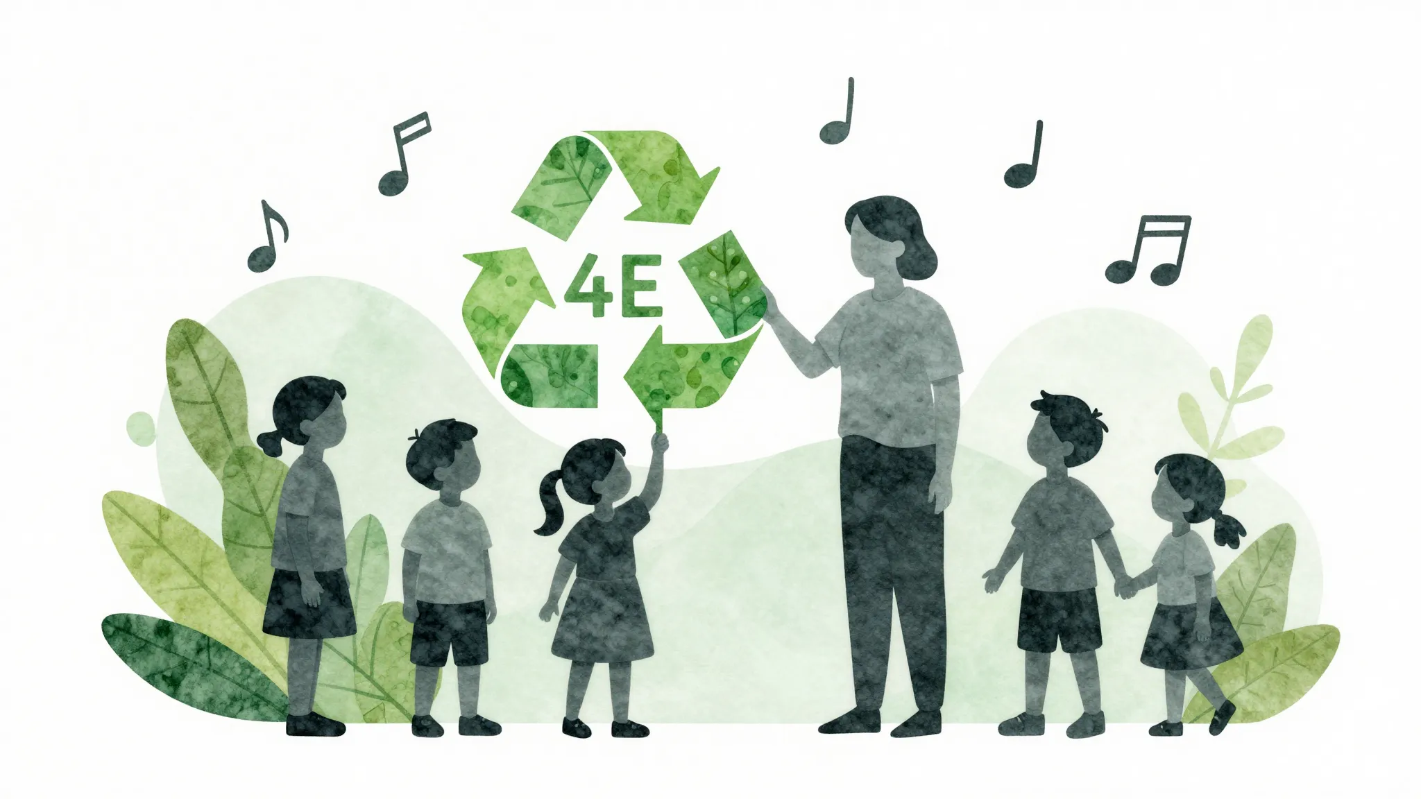 Watercolor style. Silhouettes of children and a teacher stan...