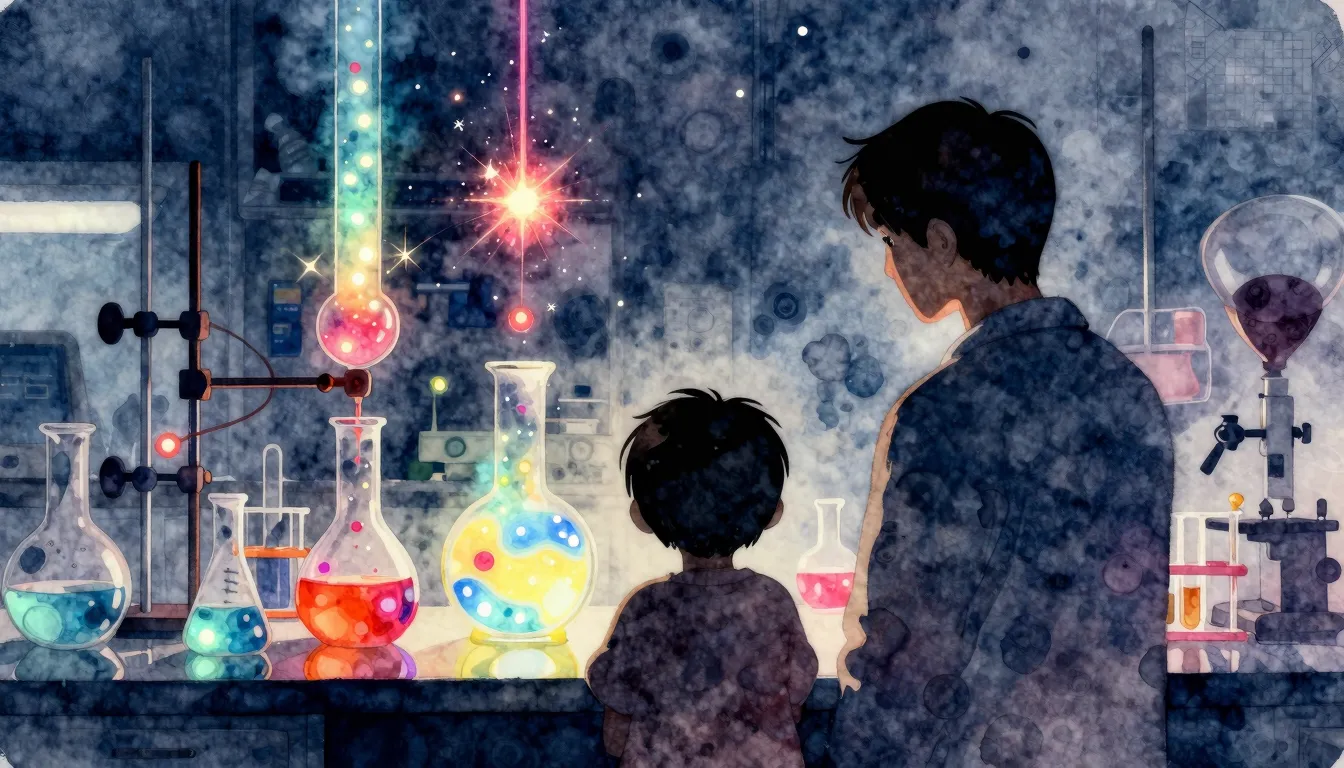 Watercolor style. A silhouette of a young child and an adult...