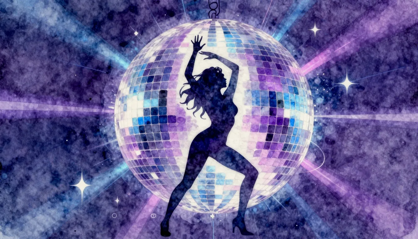 Watercolor style. Silhouette of a dancing figure under a glo...