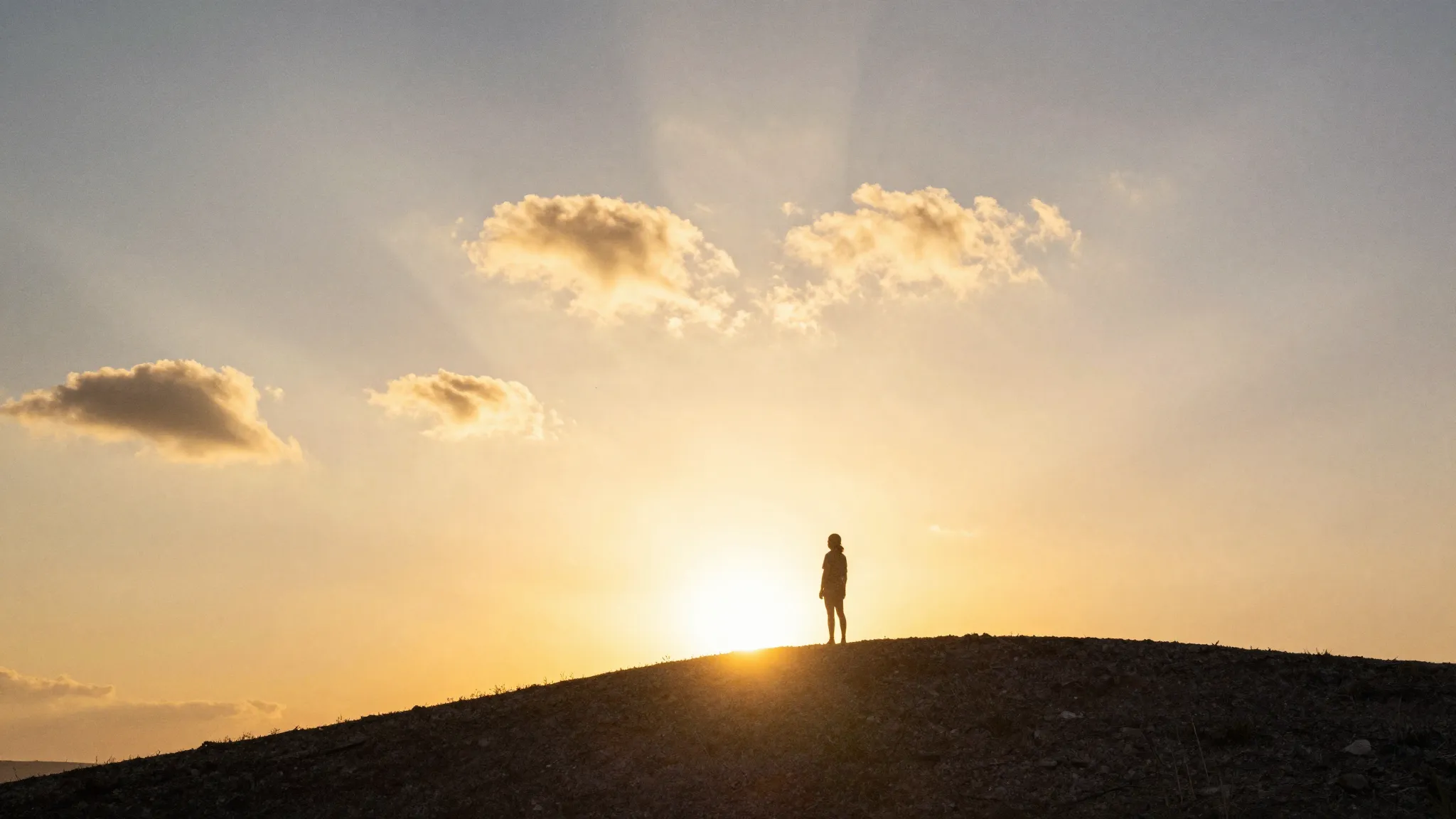 Watercolor style. Silhouette of a person standing on a hill ...