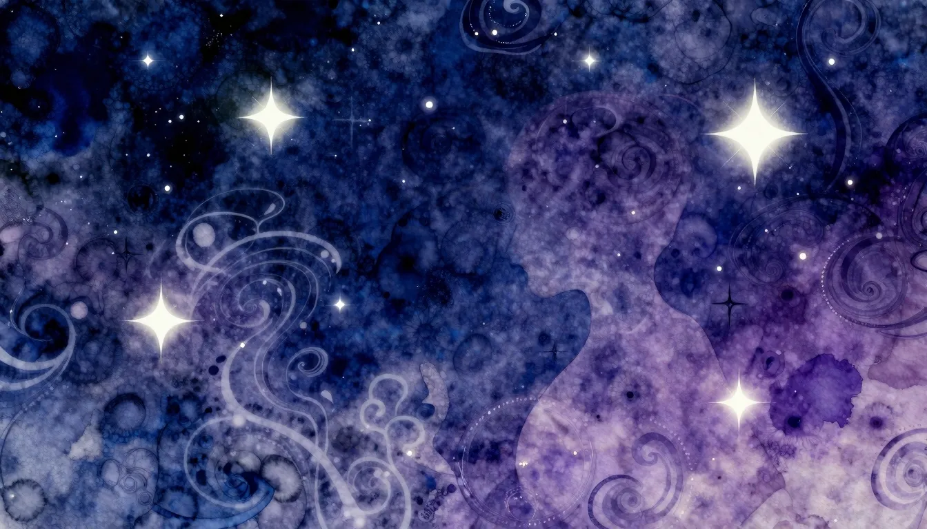 Vibrant watercolor style. Techno album cover: Dark night sky...