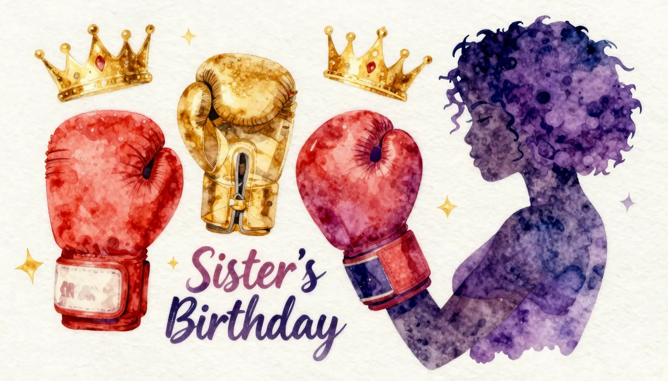 Vibrant watercolor style. "Rap album cover for a sister's bi...