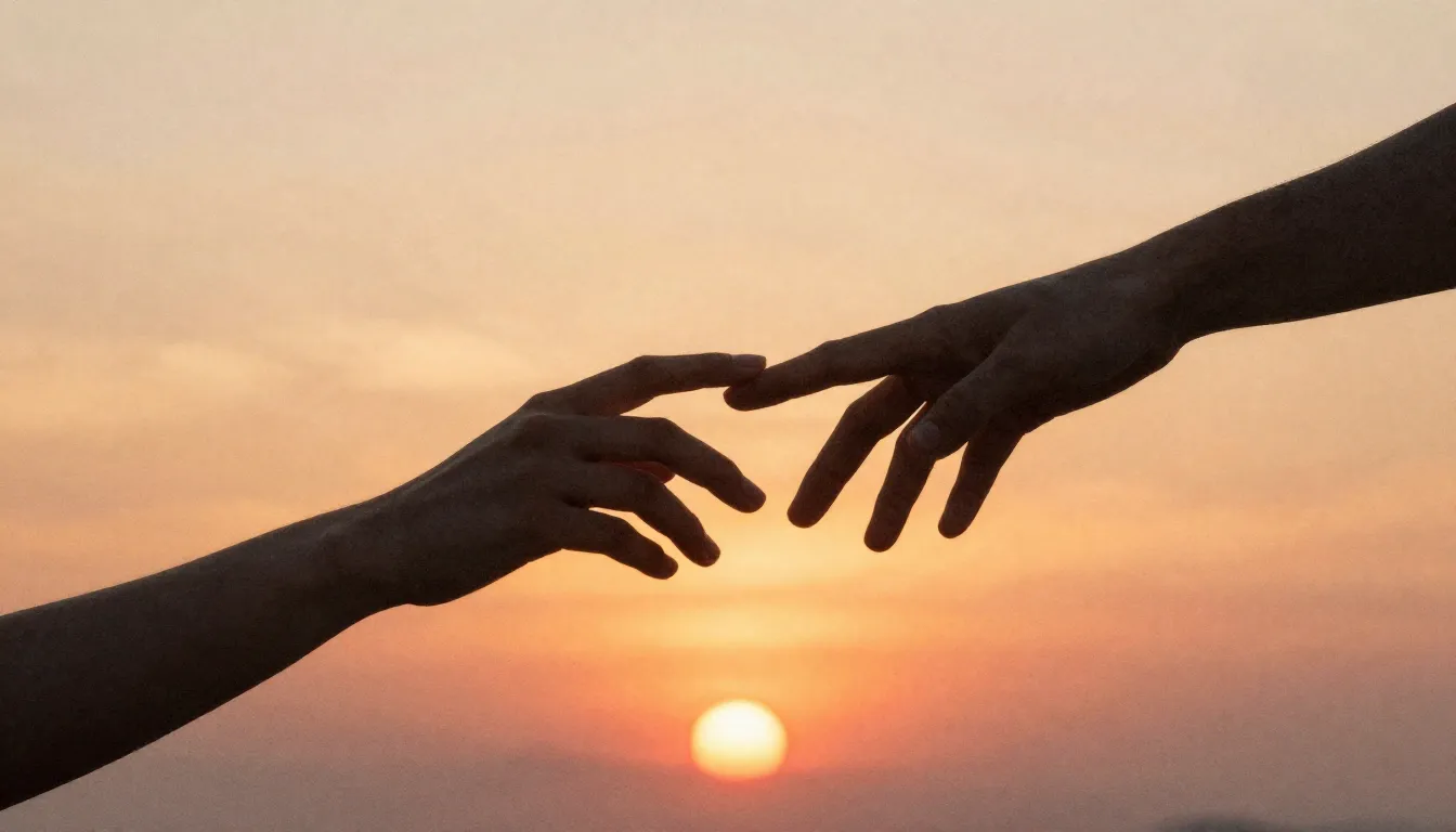 Watercolor style. Abstract silhouette of two hands almost to...