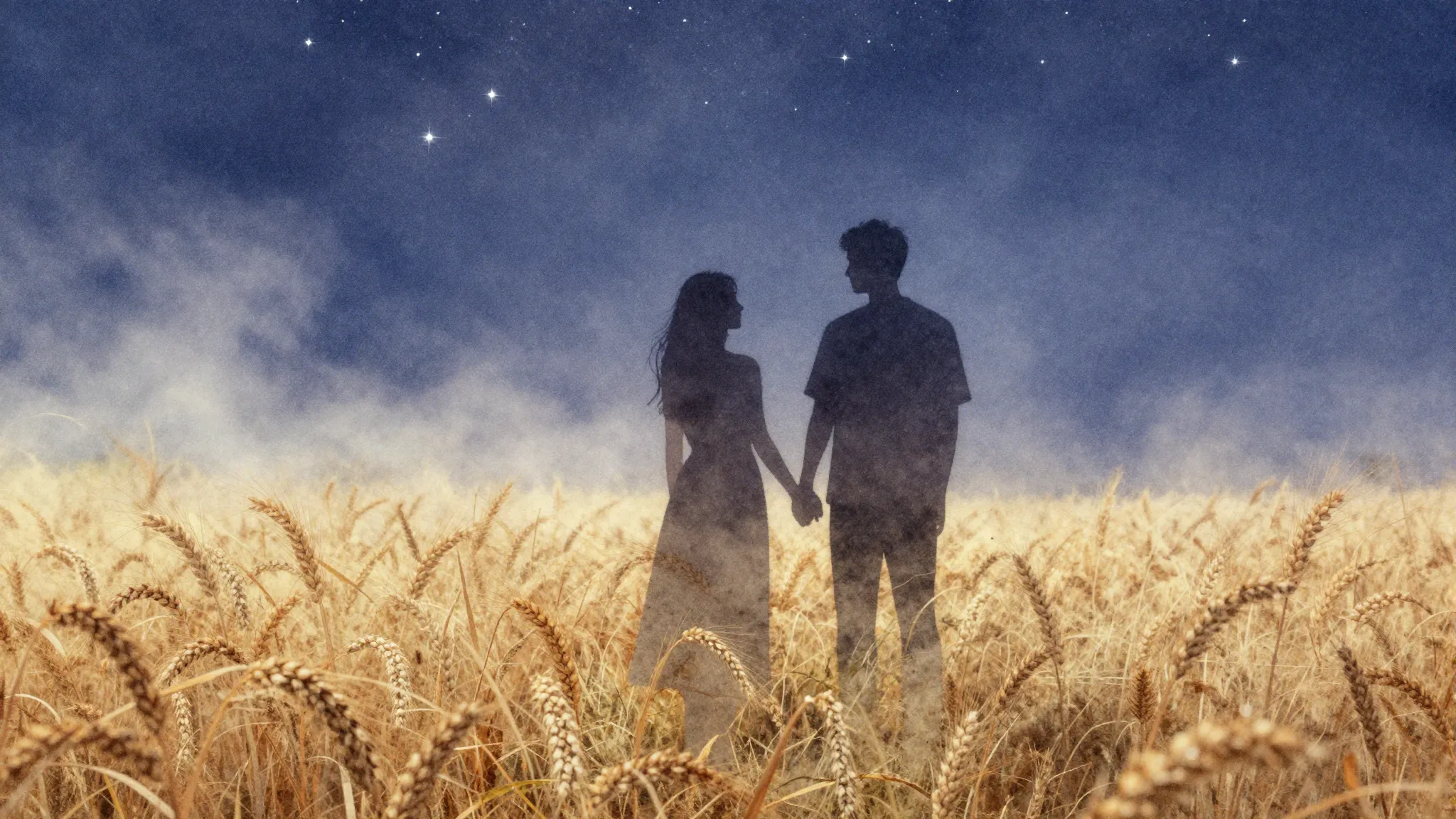 Watercolor style. A silhouette of a couple holding hands, st...