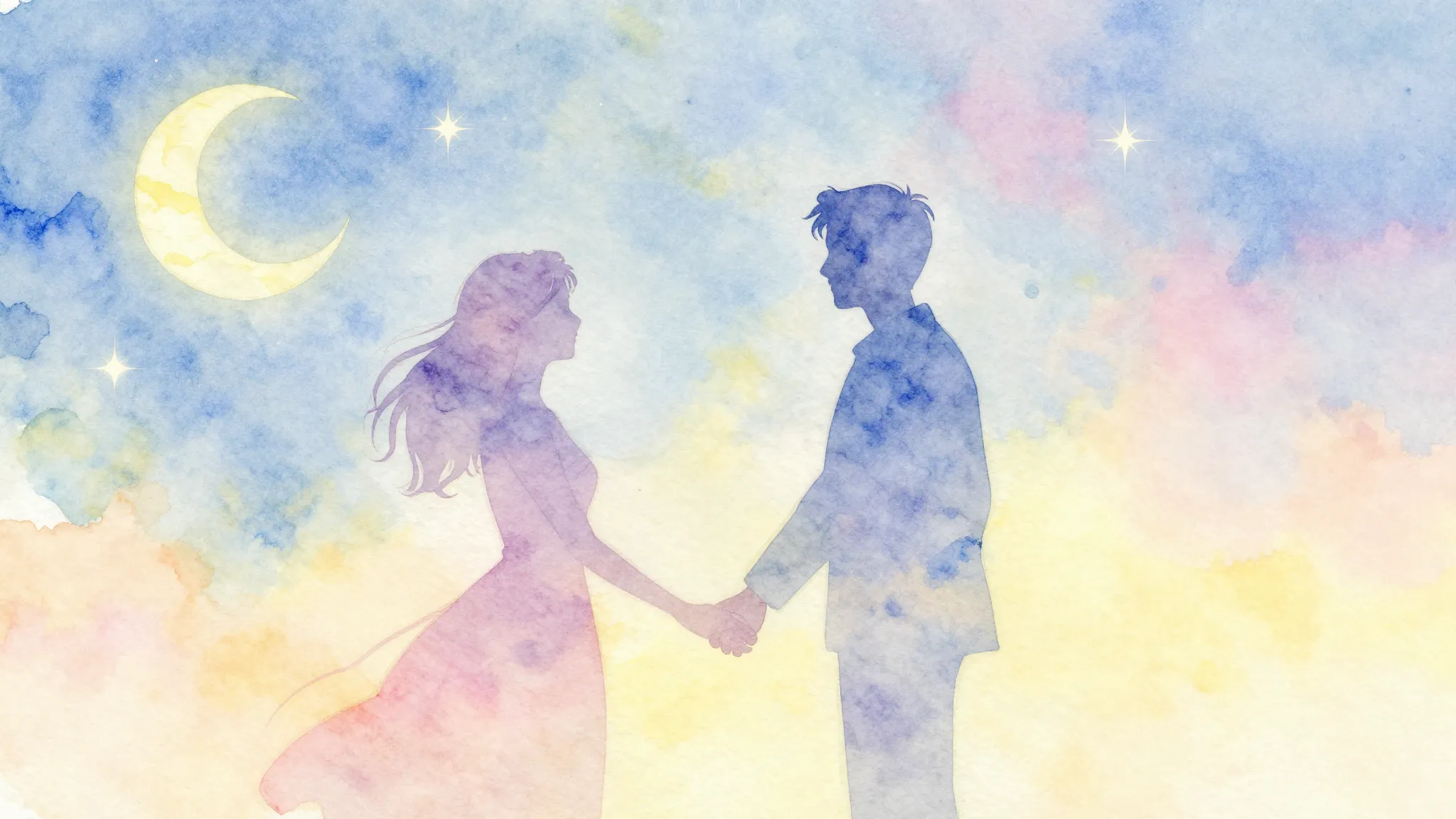 Vibrant watercolor style. A heartwarming, romantic, and tend...